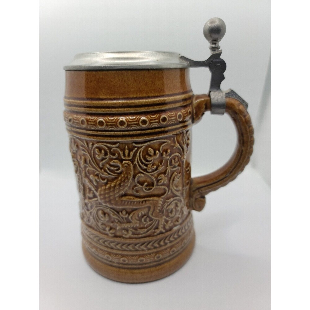 Vintage Collectible Brown West German Beer Stein Mug With Lid 6.5”